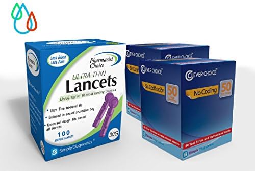 Raindrop USA - Clever Choice Test Strips with Bonus: Pharmacist Choice 30G Lancets for HD and Voice Meters (100 Test Strips w/ 100 Lancets)