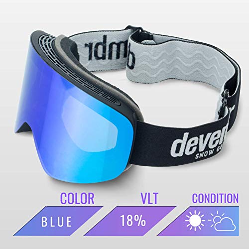 devembr OTG Ski Goggles PRO, Snowboard Goggles Anti-Fog, Magnet Interchangeable Lens, UV Protection, Helmet Compatible for Men & Women, Snow Goggles with Hard Case, Skiing Snowmobile Skating, VLT 18%