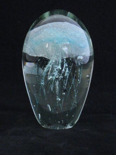 Glass Jellyfish Paperweight 4.5 X 3 (Glow in Dark) - Jelly Fish Paper Weight Blue Color by JELLYFISH