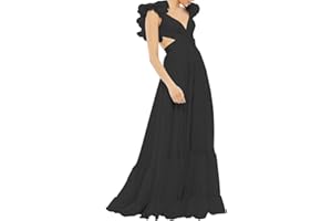 Lawrncedw Chiffon Ruffle Prom Dress for Women V Neck Long Bridesmaid Dresses Backless Formal Evening Gowns A Line