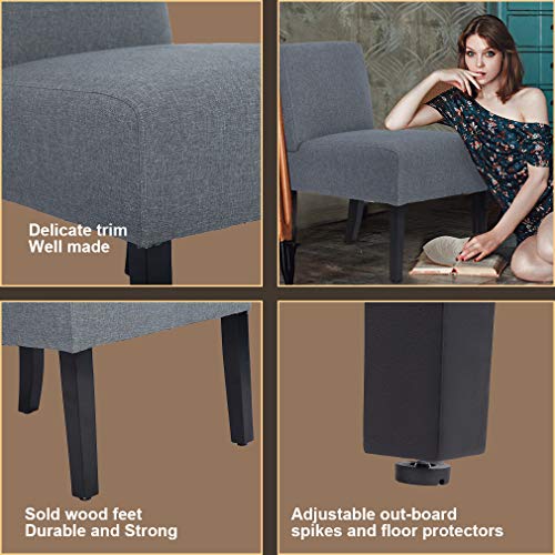 Set of 2 Modern Design Fabric Armless Accent Dining Chairs w/Solid Wood Leg Bestmassage - Thumbnail 3