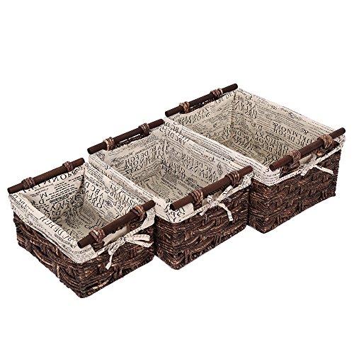 Wicker Decorative Organizing Baskets - Small, Medium, Large Text Design Baskets - 3 Piece Set