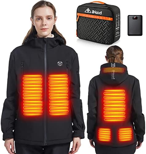 Men's Heated Jacket With 12V Battery Pack - 6-Zone Heating, Detachable Hood, Water-Resistant Softshell For Winter Sports