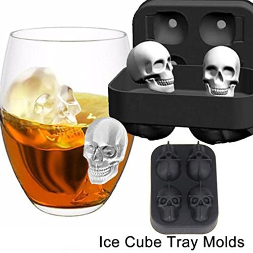 3D Skull Head Ice Cube Mold Halloween Home Bar Silicone Ice Cube Tray Chocolate Maker Moulds Kitchen Tools(You Will Get Five Silicone Mold),Blue