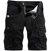 AKARMY Men's Lightweight Multi Pocket Cotton Casual Cargo Shorts,Outdoor Twill Camo Shorts with Zipper Pockets(No Belt)