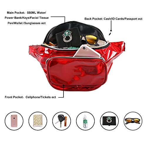MUM'S MEMORY Holographic Fanny Packs for Women – Outdoor Sport Waist Pack for Running, Hiking, Traveling for Men (Red) - Thumbnail 4