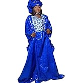 Royal Blue Bazin Riche Dashiki Robe Femme African Ankara Traditional Wedding Prom Long Dresses With Scarf Guipure Clothing Boubou