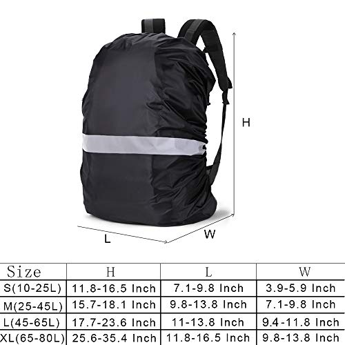 HTB Ultralight Backpack Rain Cover with Portable Storage Pouch, Black Reflective 45-65L Rucksack Rain Cover, Waterproof Protector Bag for Daypack Schoolbag Laptop Pack