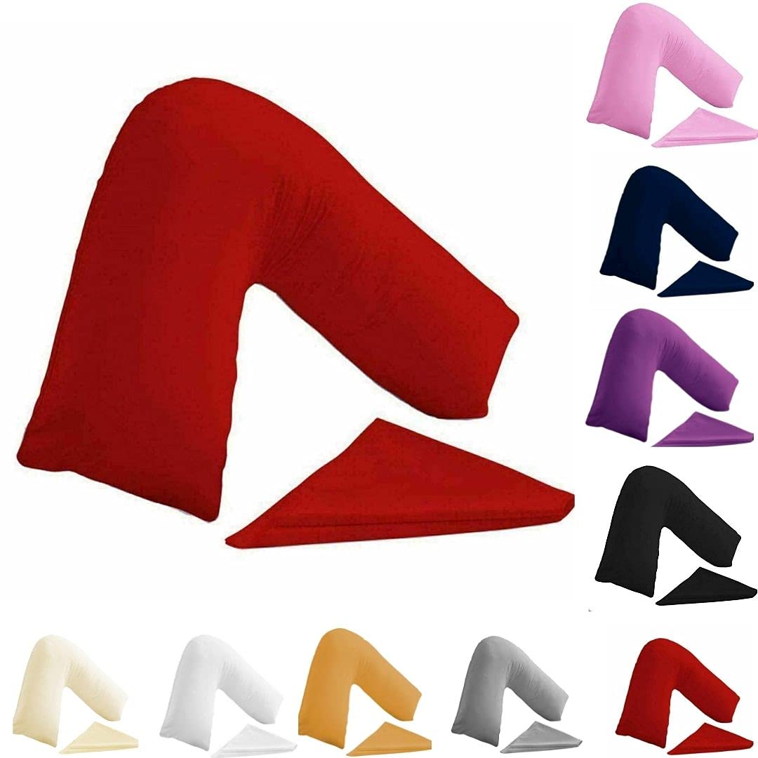 Buzzbuy V shaped pillowcase cover, 100% Poly-cotton Back & Neck Support Orthopaedic Pregnancy/Nursing V Pillowcase cover only-Envelope Closure (RED) — image 1