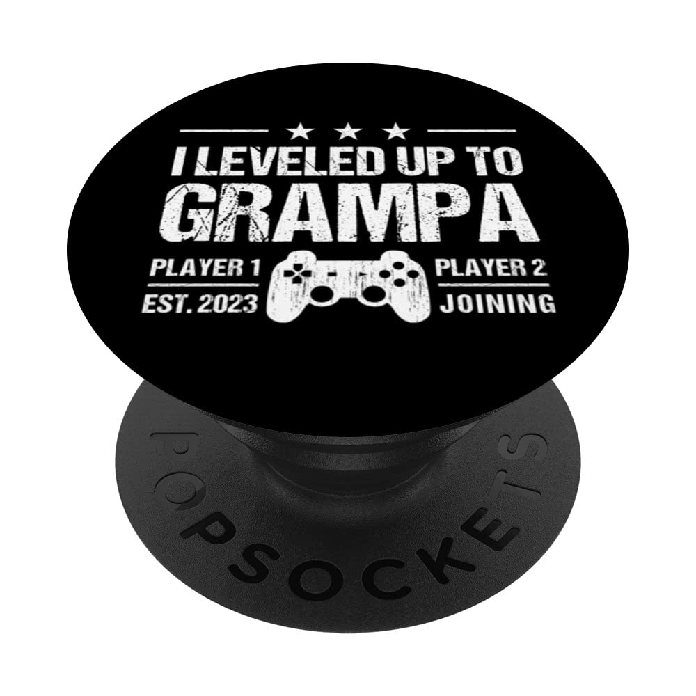 I Leveled Up To Grampa Est 2023 - Funny New Grandpa Gamer PopSockets Swappable PopGrip