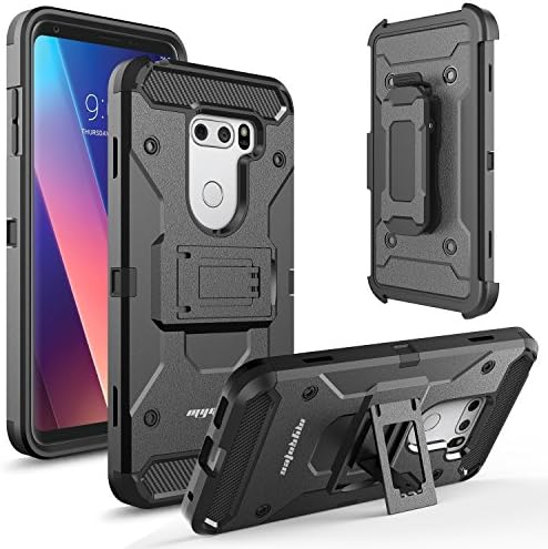 LG V30 Case, MyGotec Shockproof Belt Clip Kickstand Holster Dual-Layer Durable Rugged Armor Case - Black
