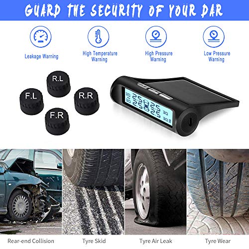 B-Qtech Solar Power Tire Pressure Monitoring System Wireless TPMS Monitor with 4 External Sensors Adjustable Display Angle-Solar System