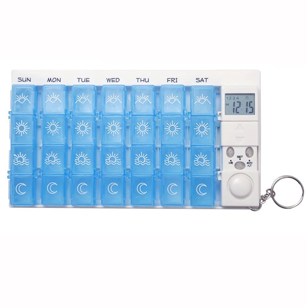 Cisixin 7 Day Weekly Digital Pill Timer Box -Pill Medicine Case Container with 4 Alarm Reminders
