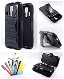 Thousand Eight(TM) For Kyocera Hydro Icon (C6730) - Hybrid Armor Stand Case With Holster and Locking Belt Clip + [LCD Screen Protector Shield(Ultra Clear)+Thousand Eight(TM)Touch Screen Stylus] (Holster Black)