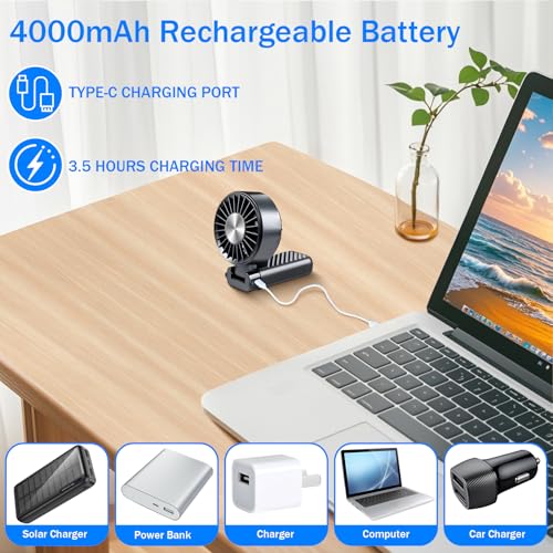 Feebee Portable Fan, Mini USB Hand Fan Small Portable Rechargeable Pocket Fan 5 Speed, 4000 mAh, Outdoor Battery Hand Fan for Office, Travel, Makeup, Camping (Black)