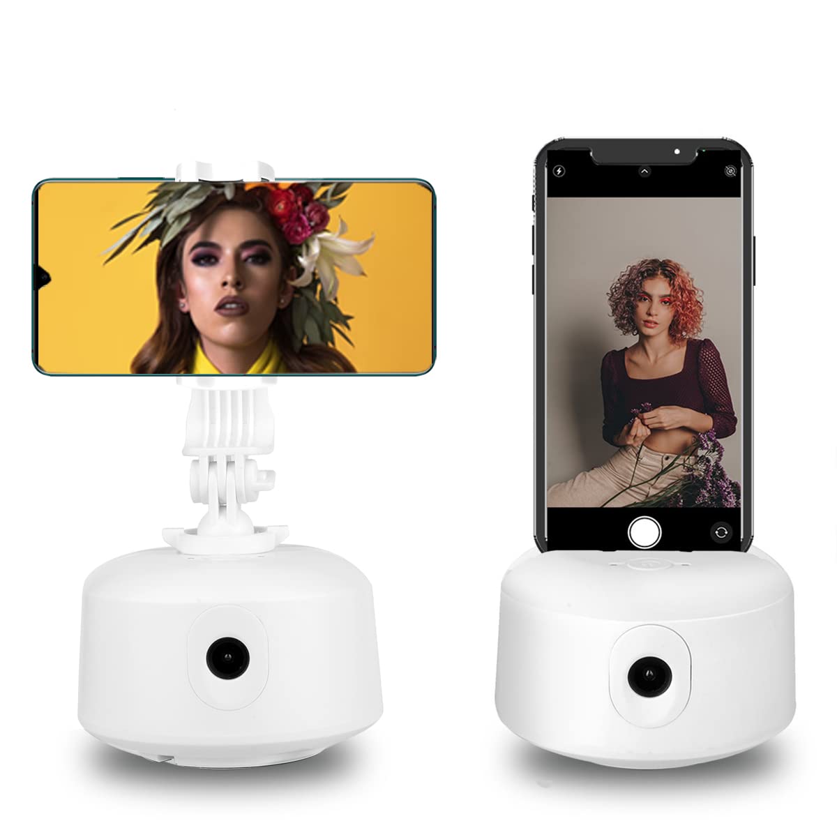 SUPERUS Auto Tracking Phone Holder - Smart Face Tracking Tripod 360 Rotation for Cell Phone Tablet, No App Required & USB Charging, Motion Snapshot Shelfystand for Live Vlog Streaming Video (White)