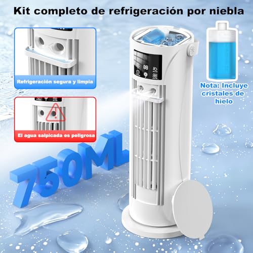 Mobile Air Conditioner - Mini Air Conditioner with Cooling and Humidification Function, Water Mist Technology, 4 Adjustable Timer Levels, 120° Swivel Air Outlet, for Home, Office, Bedroom, White