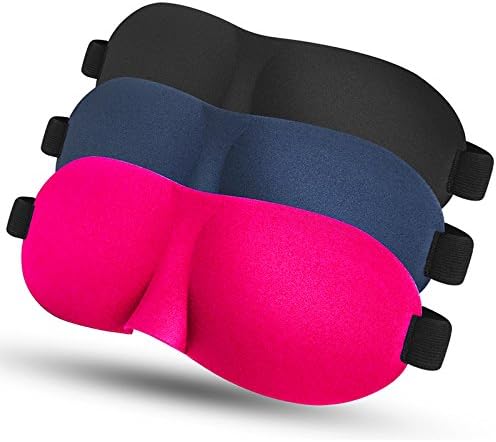 AMMAX Sleep Mask Pack of 3, Lightweight and Comfortable, Super Soft, Adjustable 3D Contoured Eye Masks for Sleeping, Shift Work, Naps, Night Blindfold Eyeshade for Men and Women, Black/Blue/Rose