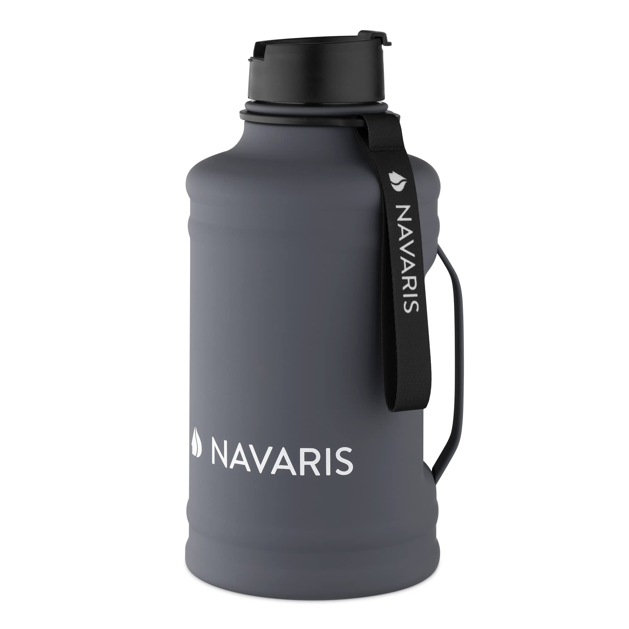 Navaris Half Gallon Water Bottle with Handle - Single-Walled 2.2L (74 oz) Stainless Steel Water Jug - Large Reusable Metal Drinking Bottle for Sports