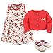 Hudson Baby Baby Girl Cotton Dress, Cardigan and Shoe Set, Strawberry, 6-9 Months
