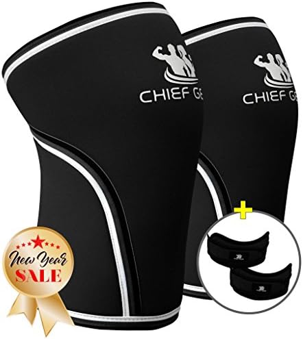 Knee Sleeve Neoprene 7mm (1 Pair) with FREE Adjustable Patella Knee Brace (1 Pair) By Chief Gear - Knee Support, Protects Patella, Pain Relief for Weight Lifting, Gym - (BLACK Medium)