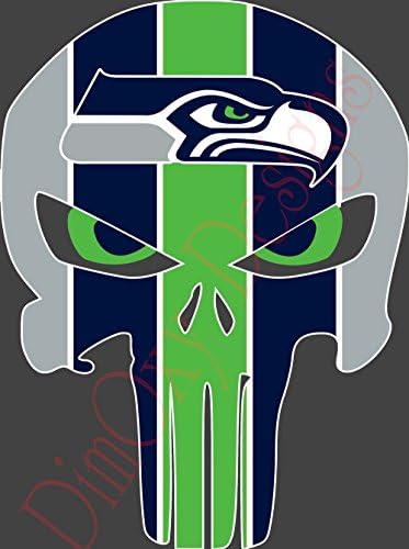 Seahawks Punisher (Skull) Full Color Sport Fan Vinyl Decal/Sticker. Outdoor Rated for up to 7 Years, Scratch Resistant, UV Resistant! (SB1)