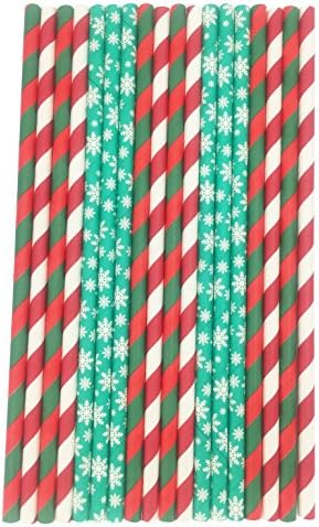 150 Pack Christmas Paper Straws for Drinking Snow and Striped