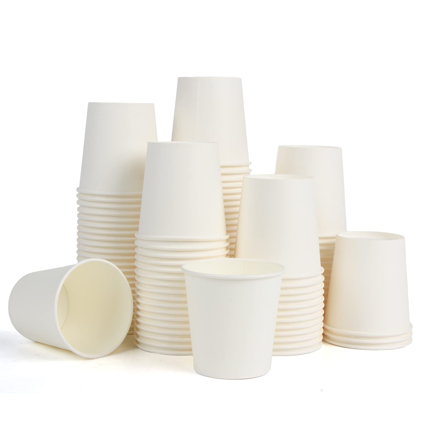 VEYLIN Paper Cups 7oz - (100 Pack) - Single Wall White Disposable Coffee Cups for Hot & Cold Drinks - 200 ml Paper Cups