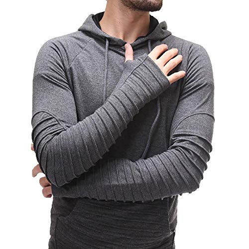 Clearance!Men's Solid Color Silm Stripe Stitching Hoodie Joint Long Sleeve Shirt Top Blouse