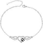 Fenthring Paw Print Ankle Bracelet Paw Anklet Sterling Silver Dog Paws Print Bracelet for Women Angel Wings Adjustable Foot Jewelry Memorial Cat Dog Mom Lover Gifts