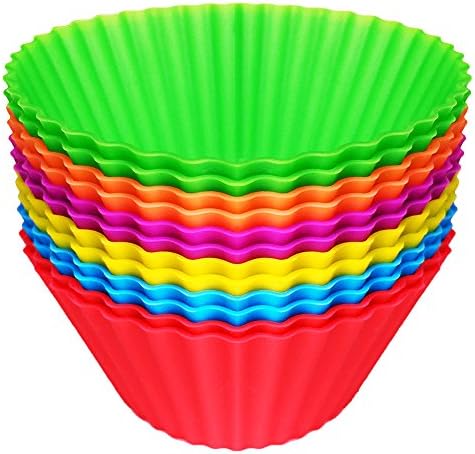 Easy Gourmet Silicone Muffin Baking Cups / Cupcake Liners - 12 Vibrant Muffin Molds in Storage Container