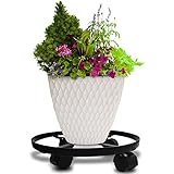 Amagabeli 14" Metal Plant Caddy HEAVY DUTY Iron Potted Plant Stand with Wheels Round Flower Pot Rack on Rollers Dolly Holder on Wheels Indoor Outdoor Planter Trolley Casters Rolling Tray Coaster Black
