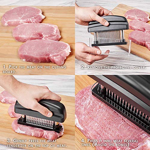 Meat Tenderizer, 48 Stainless Steel Ultra Sharp Needle Blades Tenderizer Tool Needle, Meat Cooking Tools for Tenderizing Beef, Pork, Steaks, Lamb and BBQ