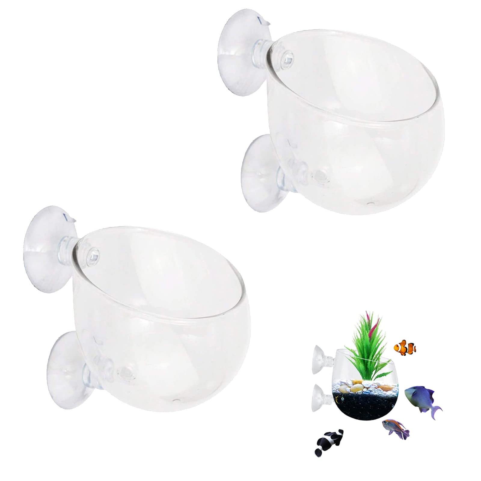 yeemeen Aquarium Plant Holder, 2Pcs Glass Plant Pot Aquarium with Suction Cups, Aquatic Plant Pots Glass for Indoor Fish Tank Aquarium Aquascaping, 60 x 55mm
