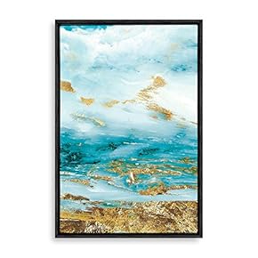 Framed Canvas Home Artwork Decoration Golden Abstract Art Canvas Wall Art for Living Room, Bedroom - 16x24 inches