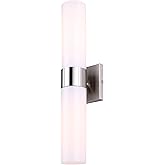 Canarm Maxine 2-Light Vanity Wall Fixture, Silver Finish with Opal Glass Shades, Up/Down Damp Rated Lighting for Bathroom or 