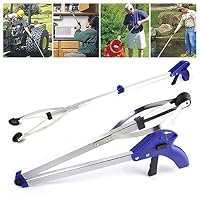 Folding Compact Helping Hand Long Reach Pick Up Grabber, Aluminum Reaching Aid for Yard, Home, Office, Disabled or Elderly Easy Portable Convenient，Trash with Ergonomic Handle（Blue）