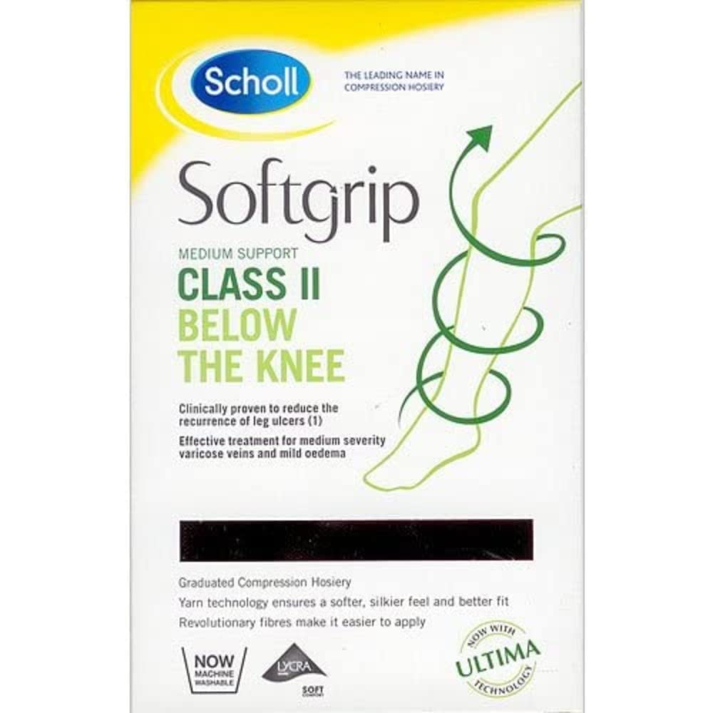 Scholl Softgrip Light Support Class II Compression Stockings for Women - Below The Knee, Closed Toe - Class 2 - Black, Medium. Treatment for Varicose Veins, Legs Ulcers and Improving Circulation