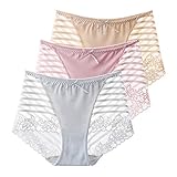 MOONSJONES Women's 3 Pack Of Sexy Lace Hipster Panties Intimate Lingerie Briefs Sheer Mid Waist Underwear (2XL/US-L)