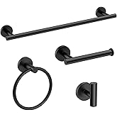 USHOWER Matte Black Bathroom Hardware Set, Modern 18-Inch Towel Bar Set Wall Mounted, Durable SUS304 Stainless Steel Bathroom Accessories Set, 4-Piece