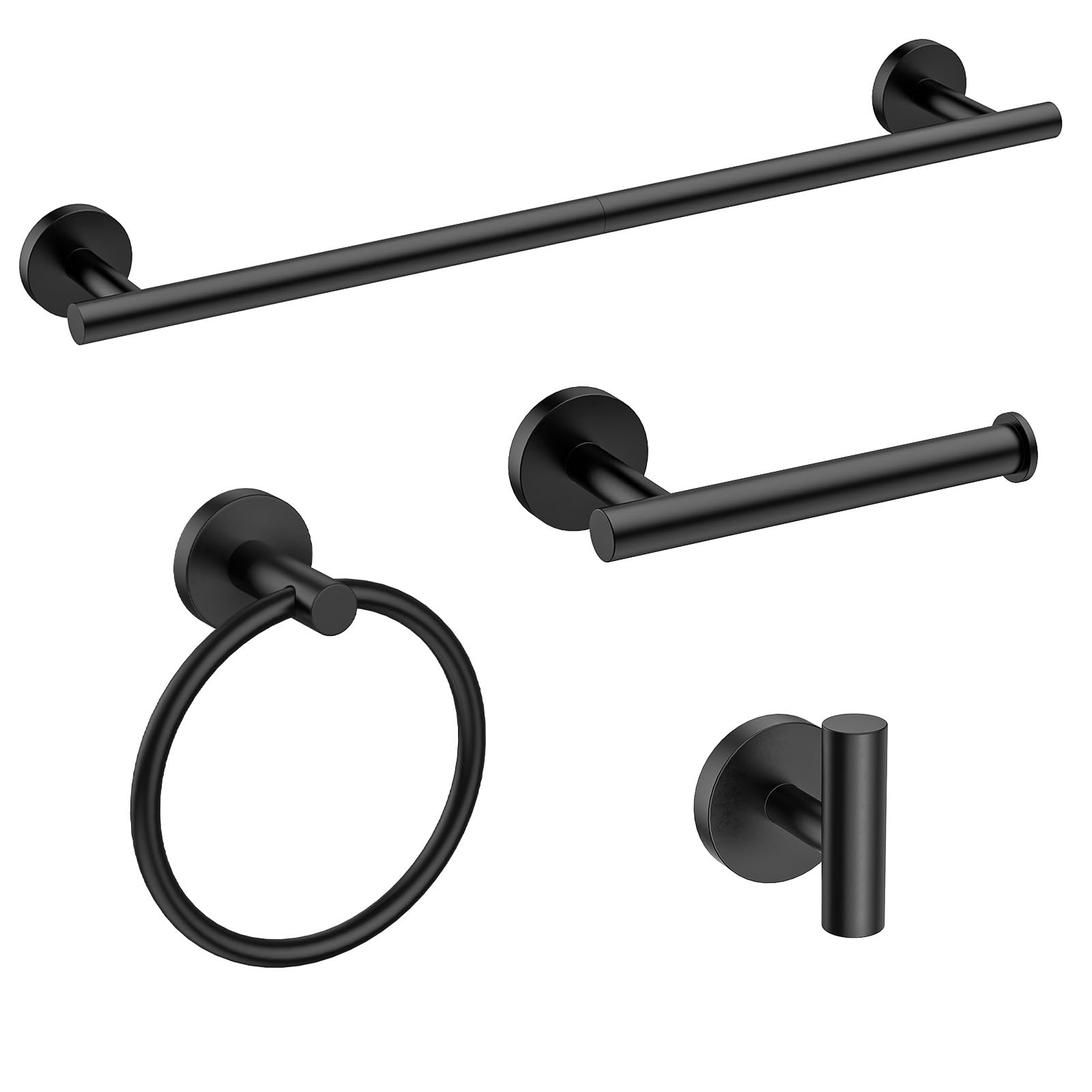 Photo 1 of USHOWER Matte Black Bathroom Hardware Set, Modern 24-Inch Towel Bar Set Wall Mounted, Durable SUS304 Stainless Steel Bathroom Accessories Set, 4-Piece
