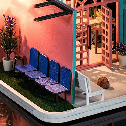 Taoke DIY Miniatur-Puppenhaus-Set, 3D DIY Holz Miniatur-Puppenhaus-Kits mit LED-Licht kreativer Handarbeit Home Möbel 2… – Bild 6