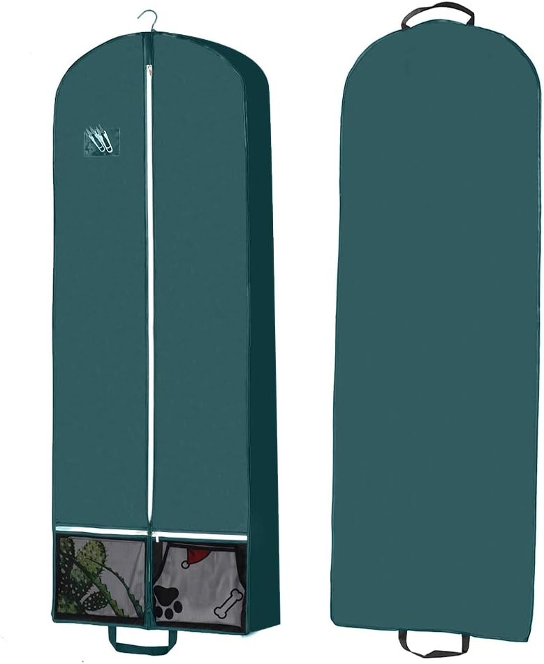 QEES 72" Women’s Dress and Gown Garment Bag, Bridal Wedding Gown Dress Bag 15" Gusseted Travel Garment Bag for Prom, Evening Gowns with 2 Mesh Pockets (Green): Home & Kitchen