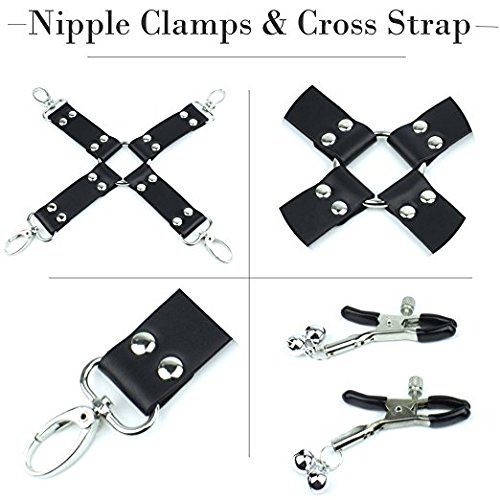 Handcuffs Set (5 in 1) - Black Handcuffs Kit for Women Men - Adjustable Wrist Ankle Hand Cuffs - an Interesting Gift Idea