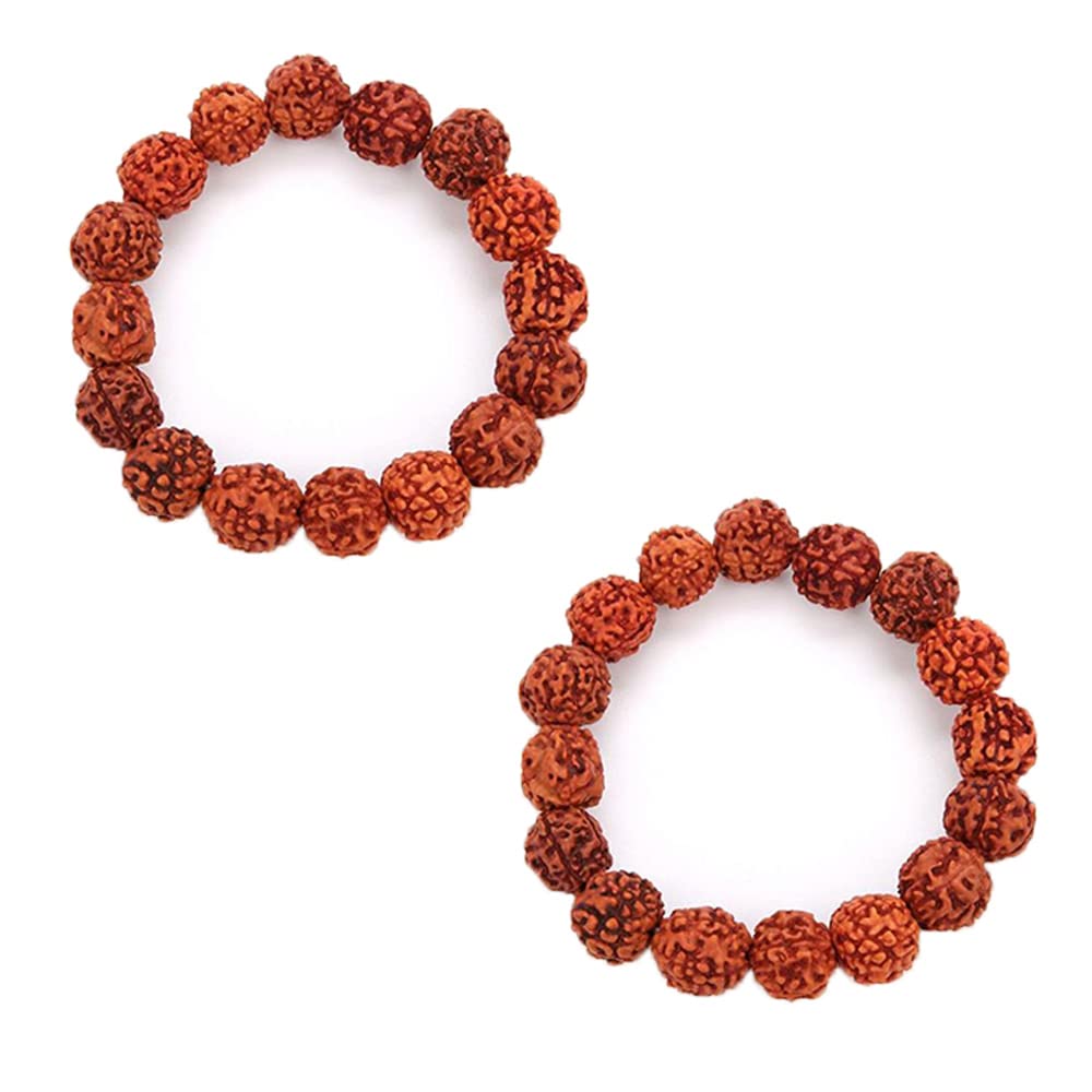 Petrichor Original 5 Mukhi Nepal Rudraksha Bead Elastic Bracelet for Men and Women (Pack of 2)