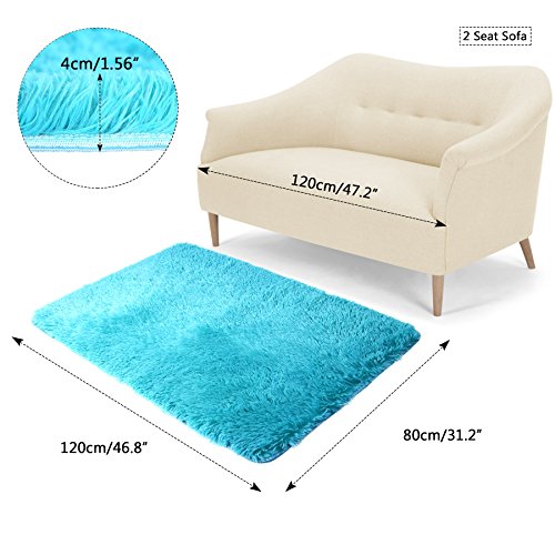 Shag Modern Indoor Outdoor Area Rugs, ULTRA SOFT Runner for Living Room Sitting Room Nursery Room Office with Non-Skid Grips 31.2"X46.8" Blue