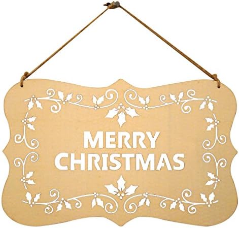 Rustic MERRY CHRISTMAS Wooden Plaque Decorative Ornament - Indoor and Outdoor XMAS Holiday Party Hanging Decoration - Home and Office Wall Door Christmas Tree Decor - 11.8” x 7.9”