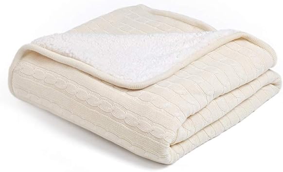 Liveinu Reversible Couverture Douce Imitation Peau De Mouton Et Tricot Plaid En Peluche Pour Canape Couvre Lit Beige 150x180cm Amazon Fr Cuisine Maison