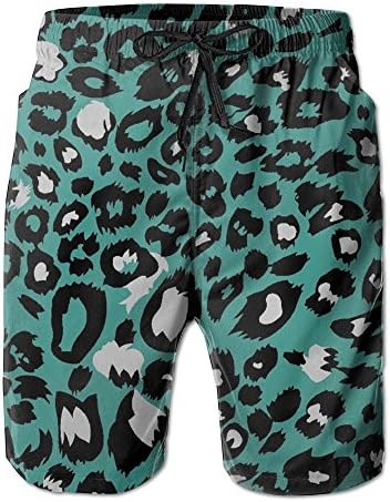 Mint Leopard Stripe Elastic Waist Mens Boardshorts Quick-drying Swim Trunks Board Shorts With Pocket M