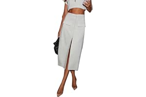 SOFIA'S CHOICE Women's Front Split Drawstring Skirt Elastic Waist Midi Skirts with Pockets
